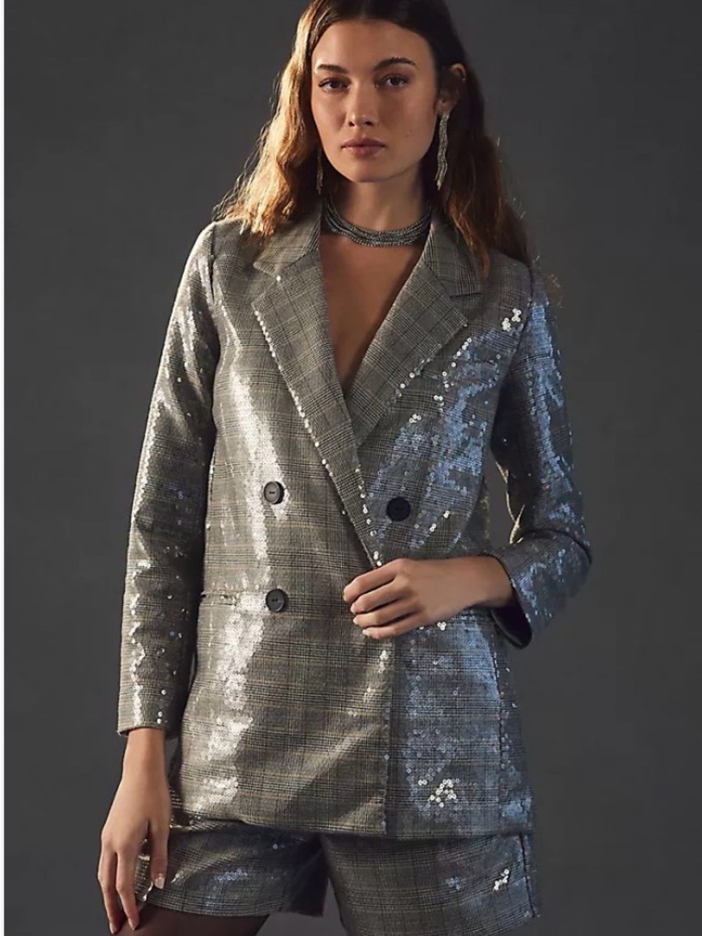 Anthropologie Maeve Double Breasted Sequin Blazer
